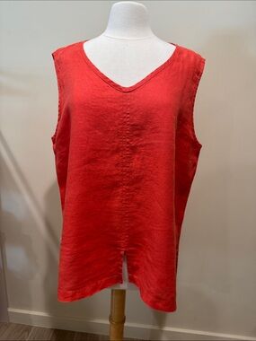 Flax Coral Orange V-Neck Linen Tank